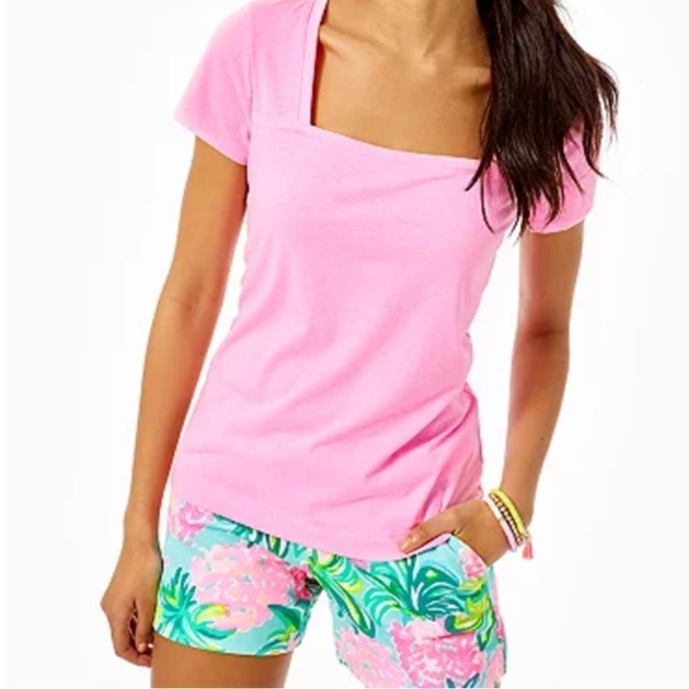 LILLY PULITZER | Pelican Pink Square Neck Short Sleeve T-Shirt Women’s Size XS